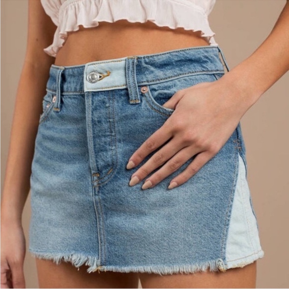 Free People Patched Indigo Denim Mini Skirt